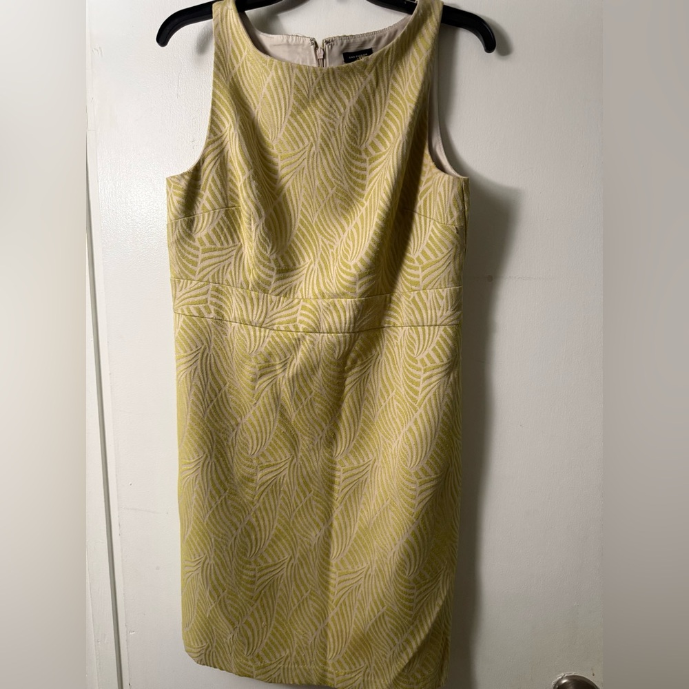 Ann Taylor Sleeveless Yellow Patterned Sheath Dress